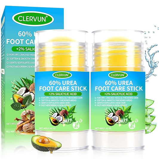 60% Urea Cream Stick with 2% Salicylic Acid, Anti-Cracking Foot & Hand Cream Moisturizer for Dry Cracked Heel Feet, Knee, Elbow, Foot Balm Stick for Callus Remover & Dead Skin Softener (2)