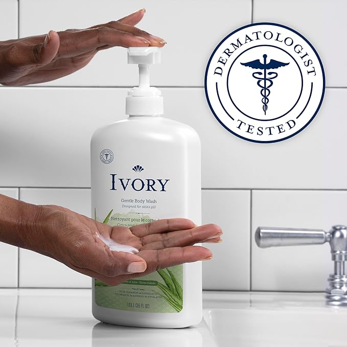 Ivory Gentle Body Wash, Designed for the Whole Family, Free of Dyes Heavy Perfumes Parabens Phthalates & Silicones, Aloe Scent, 35 oz