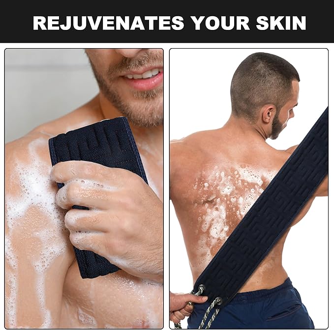 OWIIZI Exfoliating Back Scrubber for Shower, Double-Sided Back Scrub Washcloth with Antiskid Handles for Use in Shower, Body Exfoliator Scrub Towel Back Washer for Men & Women-38 Inches