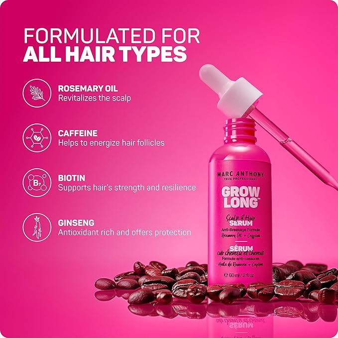 Marc Anthony Grow Long Scalp & Hair Serum - Anti-Breakage Formula Nourish, Strengthen & Hydrate Scalp & Hair Follicles - Natural Shine & Fuller-Looking Hair Strands from Root to Tip, 2 fl oz