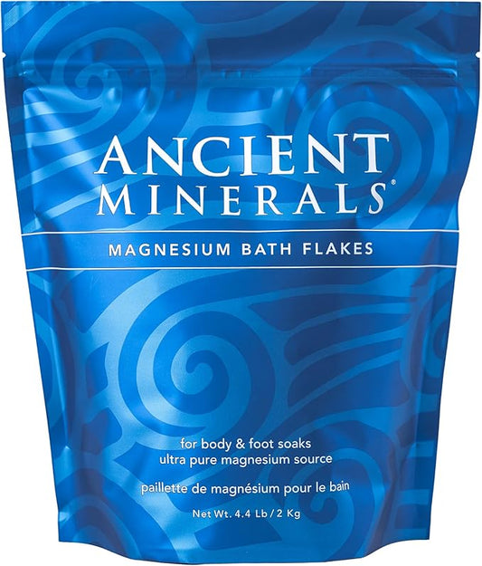 Ancient Minerals Magnesium Bath Flakes - Bathing Alternative to Epsom Salt - Soak in Natural Salts - High-Absorption Efficiency for Relaxation, Wellness & Muscle Relief (4 .4 lb)
