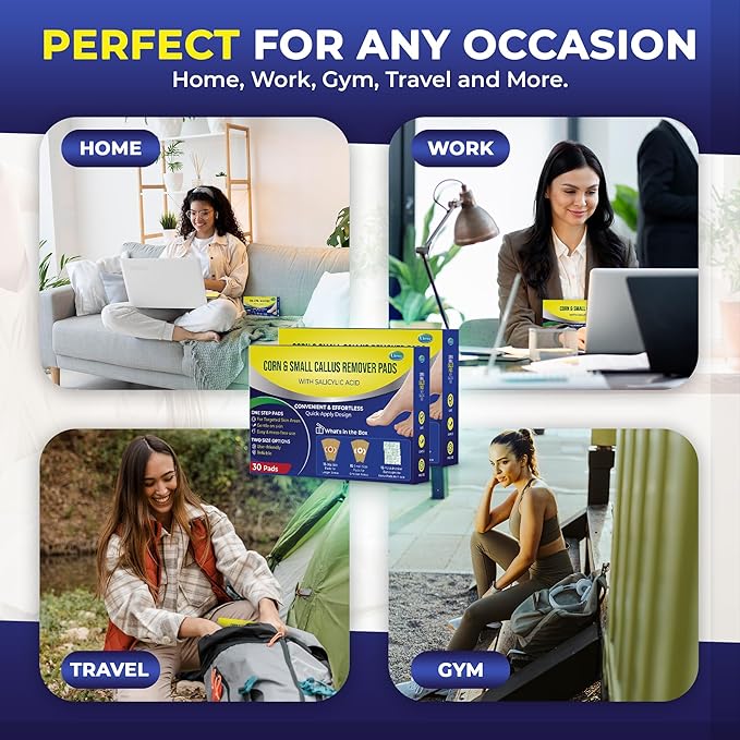 Corn Remover Pads for Feet Toes: 2 Boxes of 30 Pack Salicylic Acid Extra Strength Treatment - Fast Effective Medicated Bandages for Kids Adults Seniors Teens Runners Workers Men Women 60 Blue