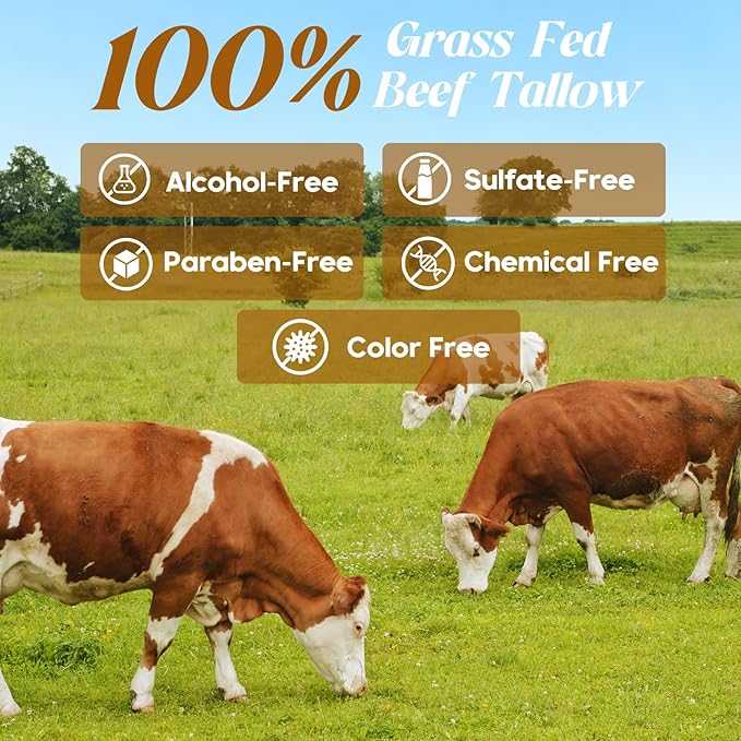 Beef Tallow for Skin, Beef Tallow and Honey Balm, 100% Organic Grass-Fed Beef Tallow Balm, Face & Body Moisturizer, Deeply Nourishment for Dry, Cracked, Sensitive Skin, Natural Formula (4 Oz)