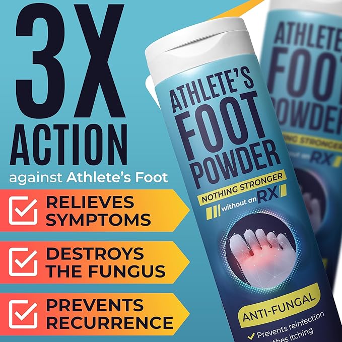 Athlete’s Foot Powder with Miconazole Nitrate 2% & Tea Tree Oil | Relieves Itchy, Burning Feet & Controls Odor | Athlete’s Foot Treatment Helps Prevent Fungus & Reinfection | Pack of 3