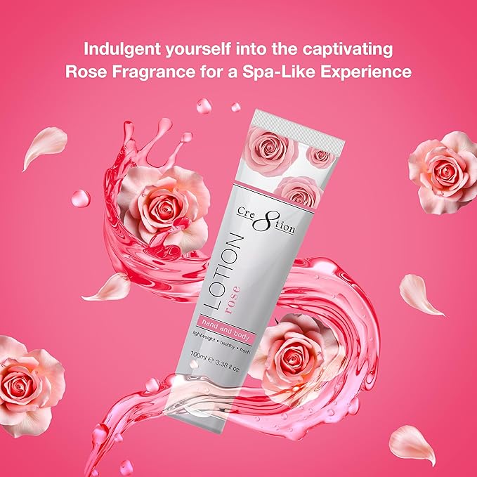 Cre8tion Spa Rose Hand & Body Lotion, Luxurious Lightweight Moisturizer for Silky, Smooth Skin, 3.3 Fl Oz
