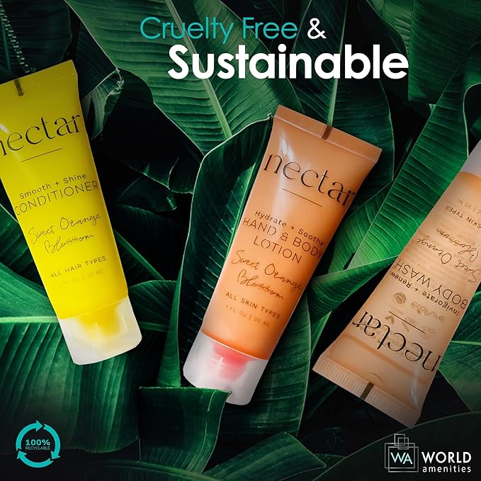 World Amenities Nectar Hand & Body Lotion | Sweet Orange Blossom, Mini Travel Size Toiletries (100% Recyclable Tube with Flip Top Cap) Hotel Amenities, Airbnb Rentals, Suitable for All Skin Types