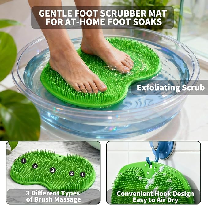 Shower Foot Scrubber Mat with 3 Types of Upgraded Brushes for Massage, Shower Back Scrubber with Micro suction cups,Non Slip Bathtub Shower Scrubber for Body at Home Spa(Sage)