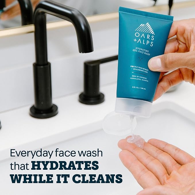 Oars + Alps Hydrating Gel Face Wash, Daily Gentle Face Cleanser with Prickly Pear Extract & Hyaluronic Acid, Hydrating & Moisturizing, Sulfate- Free, Paraben-Free, 5oz