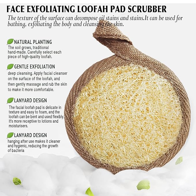 Face Exfoliating Loofah Pad Scrubber, Soft and Easy Foaming Facial Loofah Makeup Remover Sponge（ 4 Pack） Clean Pore and Blackhead Sponge Pad, Brown