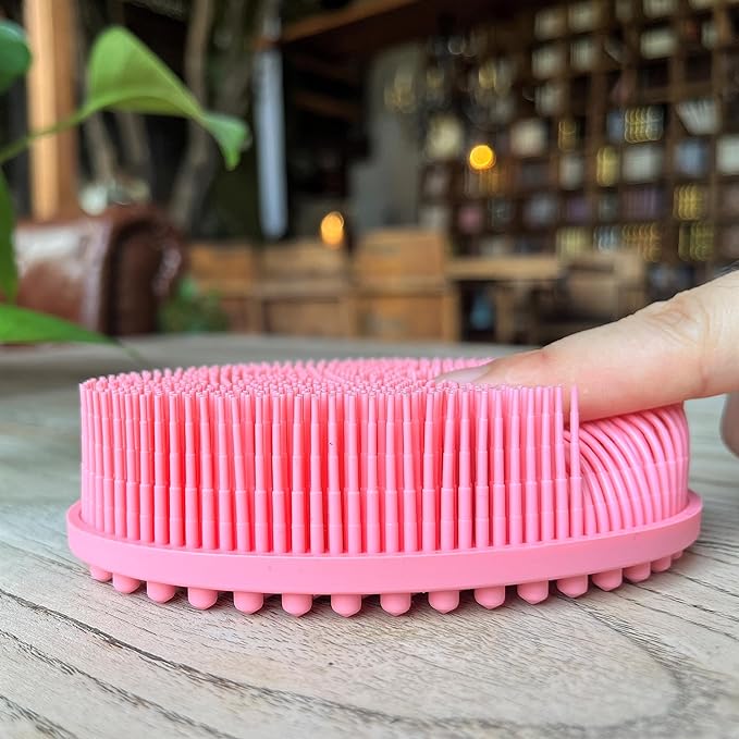 Premium Sensory Brush for Kids or Autism,Soft Silicone Body Scrubber,2 in 1 Sensory Room Occupational Therapy Sensory Brushes,Silicone Loofah,Pet Shower Brush Bath Brush Shampoo Brush(Oval-deep Pink)