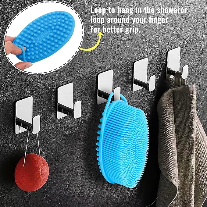Set of 3 Silicone Body Scrubber Loofah Soft Exfoliating Body Bath Shower Scrubber Loofsh Brush (Black+Gray+Blue 010)