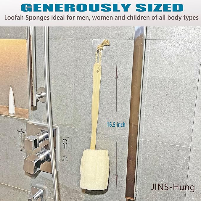 Natural Loofah Exfoliating Bath Brush - Body luffa loofa Sponge On a Stick - Sponge Scrubber with Long Wooden Handle Back Brush for Men & Women - Bath Spa Shower （1 Pack）