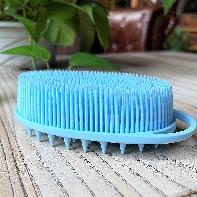 Premium Sensory Brush for Kids or Autism,Soft Silicone Body Scrubber,2 in 1 Sensory Room Occupational Therapy Brushes,Silicone Loofah,Pet Shower Brush Bath Brush Shampoo Brush(hangable-Spikes-Blue)