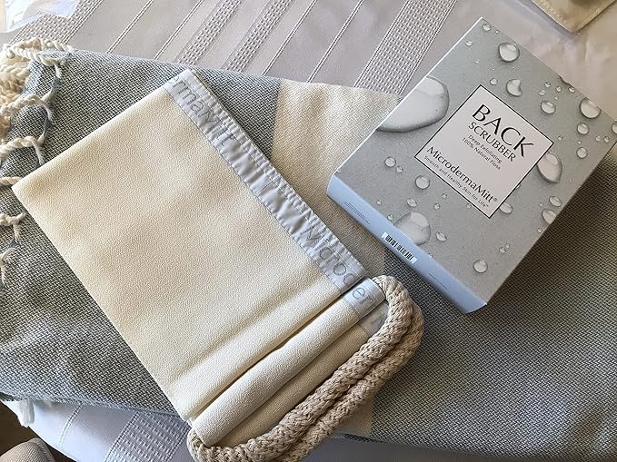 MicrodermaMitt Deep Exfoliating Back Scrubber for Bath & Shower - Dead & Dry Skin Remover - Double-Sided Exfoliator - Body Wash Cloth for Men & Women