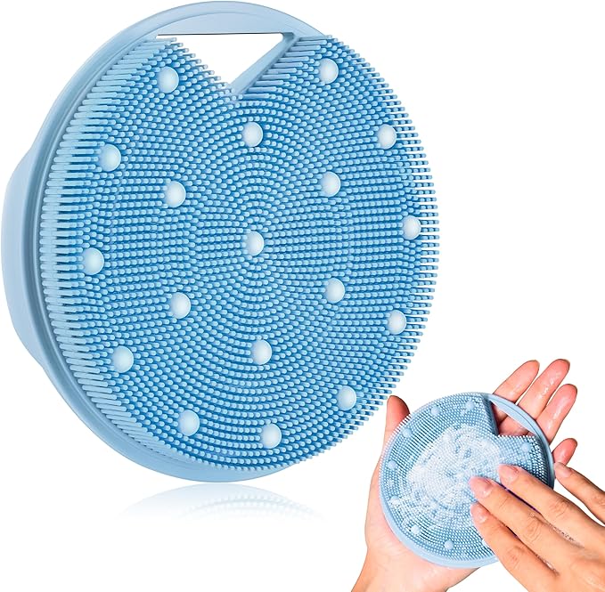 Silicone Body Scrubber - Anti Zinc Infused-Stiff and Soft Bristles,Exfoliating Body Wash Scrubber,Loofah Shower Scrubber for Body,Lymphatic Drainage,Blood Circulation and Lather Well - Azure