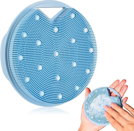 Silicone Body Scrubber - Anti Zinc Infused-Stiff and Soft Bristles,Exfoliating Body Wash Scrubber,Loofah Shower Scrubber for Body,Lymphatic Drainage,Blood Circulation and Lather Well - Azure