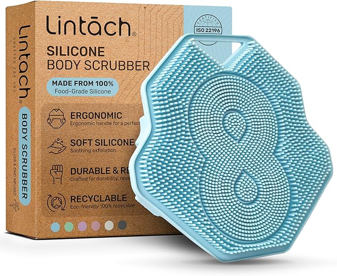 Silicone Shower Scrubber for Body – Exfoliating Loofah Alternative, Zinc & Silver-Infused, Hygienic & Gentle for Sensitive Skin, Durable & Long-Lasting Body Scrubber for Men - Sky Blue