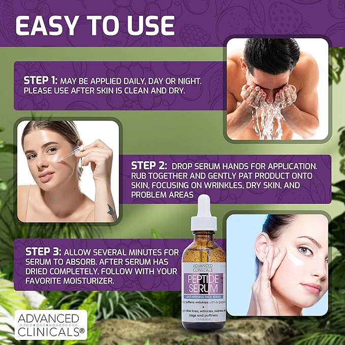 Advanced Clinicals Hyaluronic Acid Moisturizer Face Serum + Collagen Peptide Facial Serum Skin Care Set | Hydrating Serums For Diminishing Appearance Of Wrinkles, Dry Skin, Fine Lines, Set Of 2