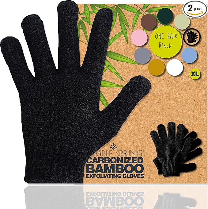 Temple Spring Exfoliating Glove, Rayon Bamboo Exfoliating Body Scrubber, Loofah Washcloth, Exfoliate Loofa Shower Scrubber, Body Exfoliator Scrub, Shower Loofah Bath Sponge - Black XL