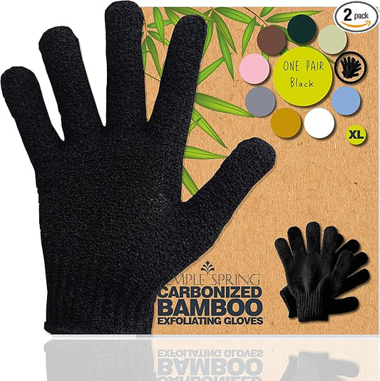 Temple Spring Exfoliating Glove, Rayon Bamboo Exfoliating Body Scrubber, Loofah Washcloth, Exfoliate Loofa Shower Scrubber, Body Exfoliator Scrub, Shower Loofah Bath Sponge - Black XL