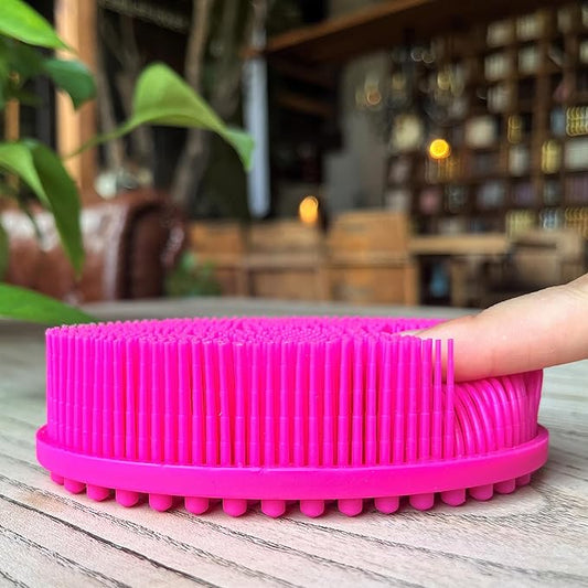 Premium Sensory Brush for Kids or Autism,Soft Silicone Body Scrubber,2 in 1 Sensory Room Occupational Therapy Sensory Brushes,Silicone Loofah,Pets Shower Brush Bath Brush Shampoo Brush(Oval-hot Pink)