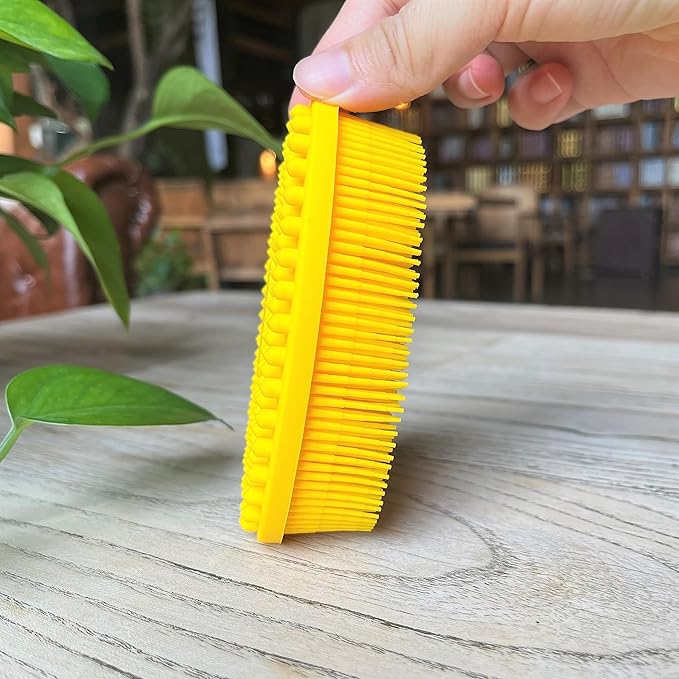 Premium Sensory Brush for Kids or Autism,Soft Silicone Body Scrubber,2 in 1 Sensory Room Occupational Therapy Sensory Brushes,Silicone Loofah,Pet Shower Brush Bath Brush Shampoo Brush(Oval-Yellow)
