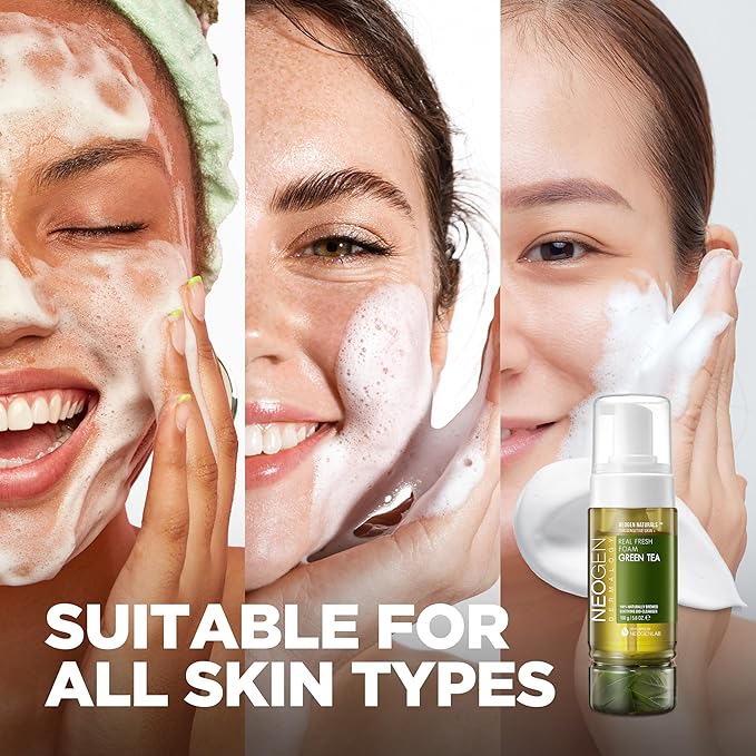 NEOGEN Real Fresh Foam Cleanser, Green Tea 5.6 Fl Oz (160g) - Soothing & Hydrating Gentle Cleansing Foam with Real Green Tea Extract, Clean Beauty - Korean Skin Care