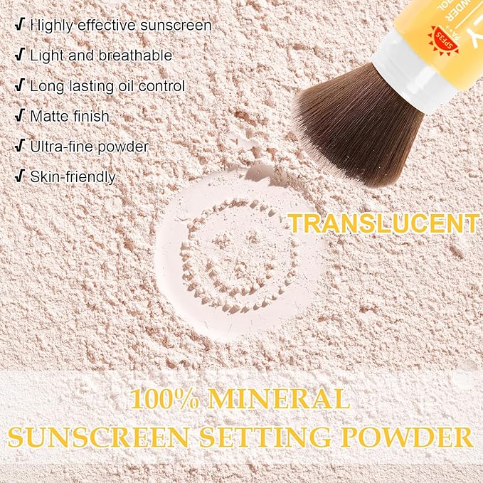 Mineral Sunscreen Setting Powder, SPF 35 Brush Sunscreen Powder for Face & Scalp, Long Lasting Lightweight Breathable, Oil Control Natural Matte Finish (#01 Translucent)