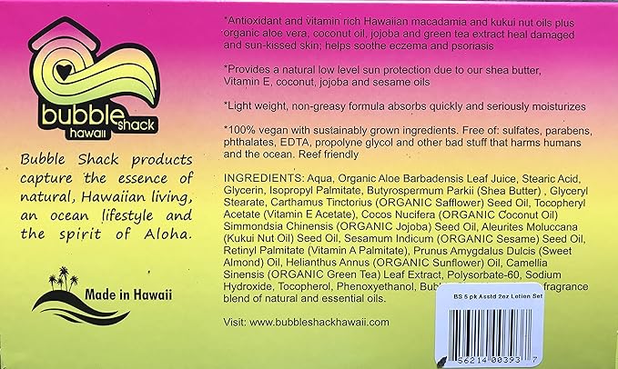 Bubble Shack Hawaii Organic Kukui Shea Lotion 5 Pk