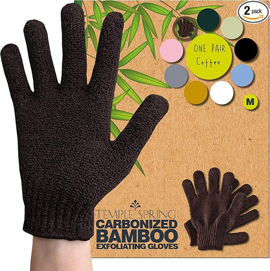 Temple Spring Exfoliating Glove, Rayon Bamboo Exfoliating Body Scrubber, Loofah Washcloth, Exfoliate Loofa Shower Scrubber, Body Exfoliator Scrub, Shower Loofah Bath Sponge - Coffee