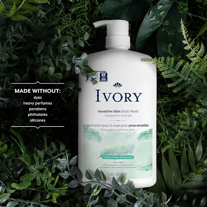 Ivory Body Wash, Designed for the Whole Family, Gentle Formula, Free of Dyes Heavy Perfumes Parabens Phthalates & Silicones, Fragnance-Free, 35 oz