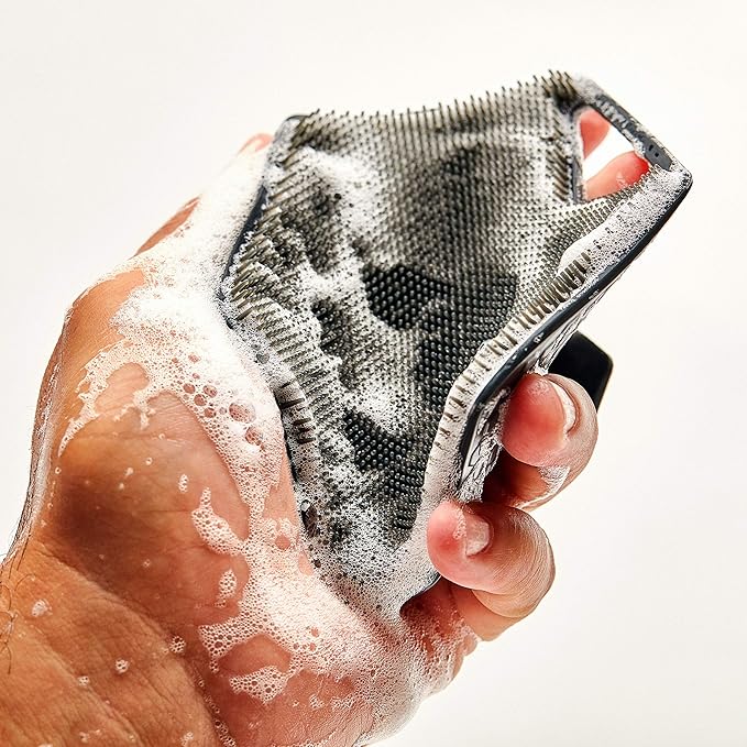 TOOLETRIES Body Scrubber - Exfoliates & Deep Cleans - Silicone Shower & Bathroom Accessory with Bespoke Bristles and Ergonomic Handles - Charcoal