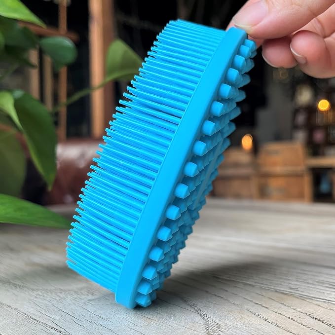 Premium Sensory Brush for Kids or Autism,Soft Silicone Body Scrubber,2 in 1 Sensory Room Occupational Therapy Sensory Brushes,Silicone Loofah,Pet Shower Brush Bath Brush Shampoo Brush(Oval-Blue)