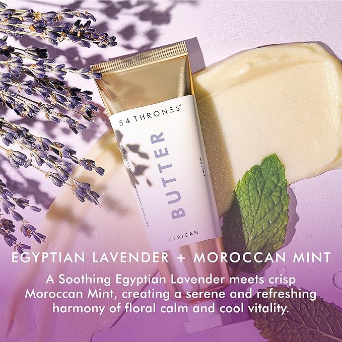 54 Thrones Mini African Beauty Shea Butter, Intensive Dry Skin Support, Moisturizing Body Butter for Women, Moisturizing Body Cream, Locks in Moisture, Egyptian Lavender + Moroccan Mint, 1 oz