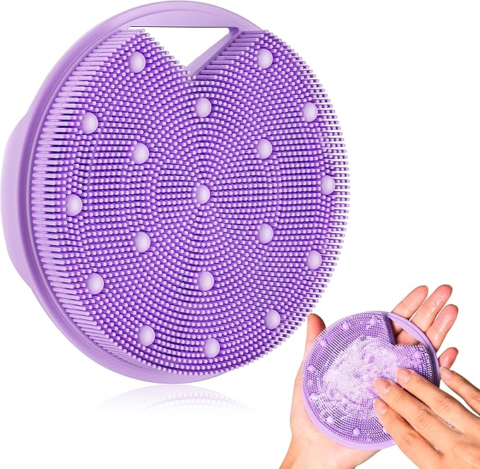 Silicone Body Scrubber - Anti Zinc Infused-Stiff and Soft Bristles,Exfoliating Body Wash Scrubber,Loofah Shower Scrubber for Body,Lymphatic Drainage,Blood Circulation and Lather Well - Purple