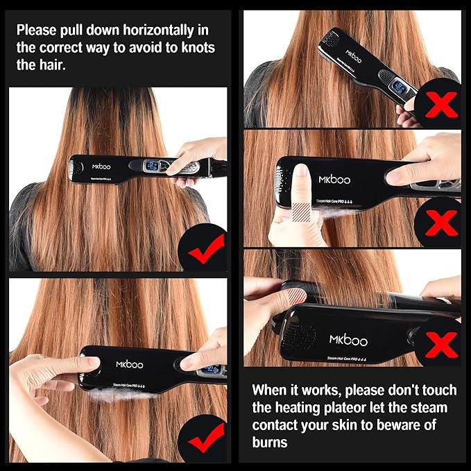 MKBOO Hair Straightener with Steam, Salon Professional Nano Titanium Ceramic Steam Flat Iron with Removable Comb+Digital LCD+5 Level Adjustable Temperature+Auto Temperature Lock Black