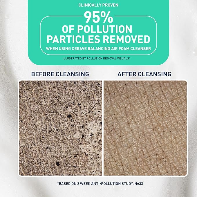 CeraVe Balancing Air Foam Face Wash, Foaming Facial Cleanser For Combination Skin, 8HR Oil Control + 24HR Hydration, Fragrance-Free & Non-Comedogenic, With Glycolysine™ & 3 Essential Ceramides, 8oz