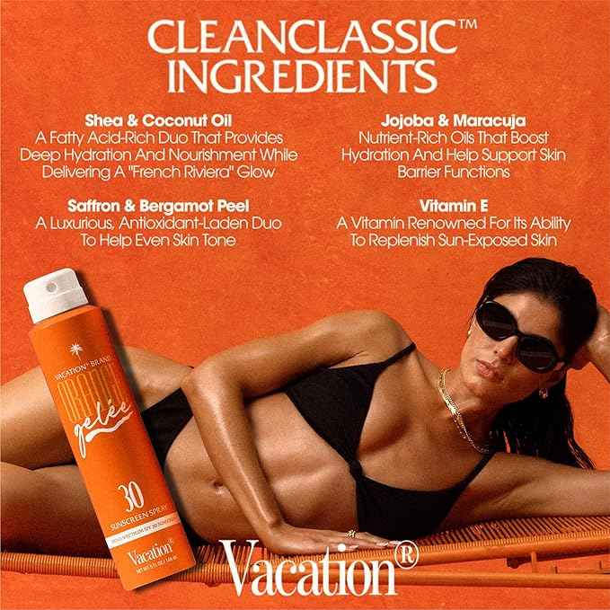 Vacation Orange Gelée SPF 30 Sunscreen Spray Oil & Air Freshener Bundle, Tanning Oil with SPF, Suntan Lotion Spray, Transparent on All Skin Tones, Dermatologist-Tested, Vegan, 5 Fl. Oz.