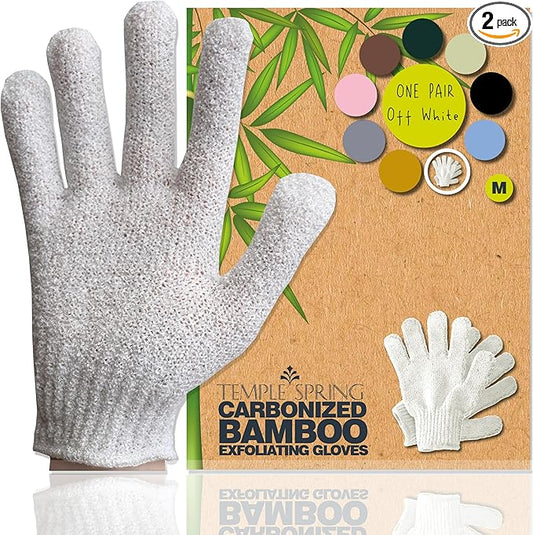 Temple Spring Exfoliating Glove, Rayon Bamboo Exfoliating Body Scrubber, Loofah Washcloth, Exfoliate Loofa Shower Scrubber, Body Exfoliator Scrub, Shower Loofah Bath Sponge - Off-White
