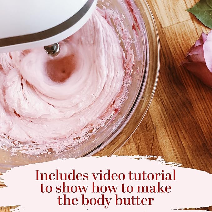 Better Shea Butter Body Butter Making Kit, Includes Kokum Butter, Almond Oil, Dry Rose Petals, Pink Mica, 2 Jars & DIY Recipe Card with Link to Video Tutorial - Natural Whipped Body Lotion Making Kit