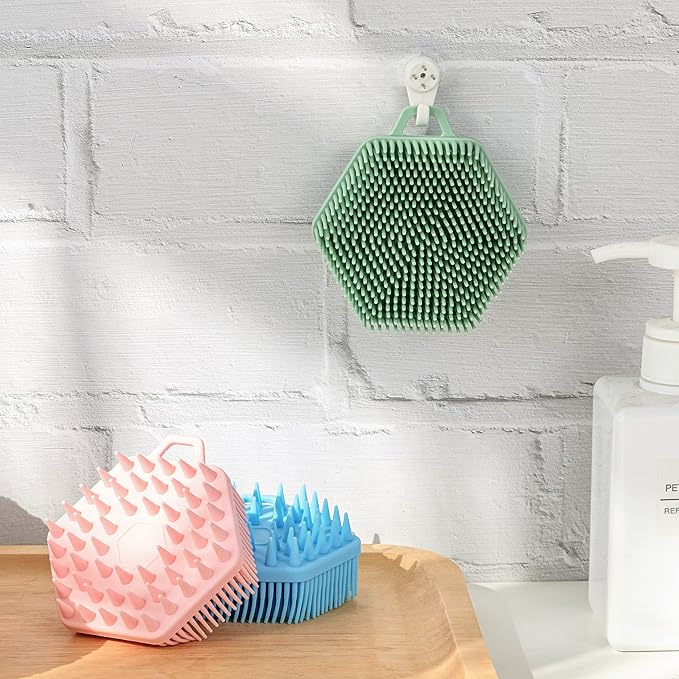 Premium Sensory Brushes for Kids or Autism,Soft Silicone Body Scrubber,2 in 1 Sensory Room Occupational Therapy,Silicone Loofah,Pets Shower Brush Bath Brush Shampoo Brush (3pcs(Hexagon))