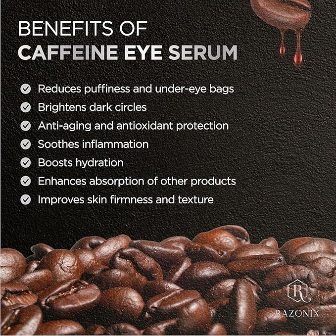 Under Eye Cream for Puffiness and Bags: Caffeine Serum Roller for Dark Circles Treatment - With 5% Caffeine Retinol Hyaluronic Acid Niacinamide Peptides 0.5 fl. oz (Medium, Unscented)