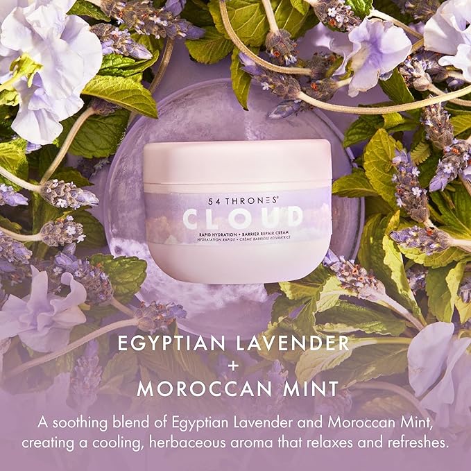 54 Thrones Barrier Repair Cloud Cream, Ultimate Hydrating Skin Care, Hydrating Peptide Moisturizer, Skin Repair Cream, Active Repair, Egyptian Lavender + Moroccan Mint