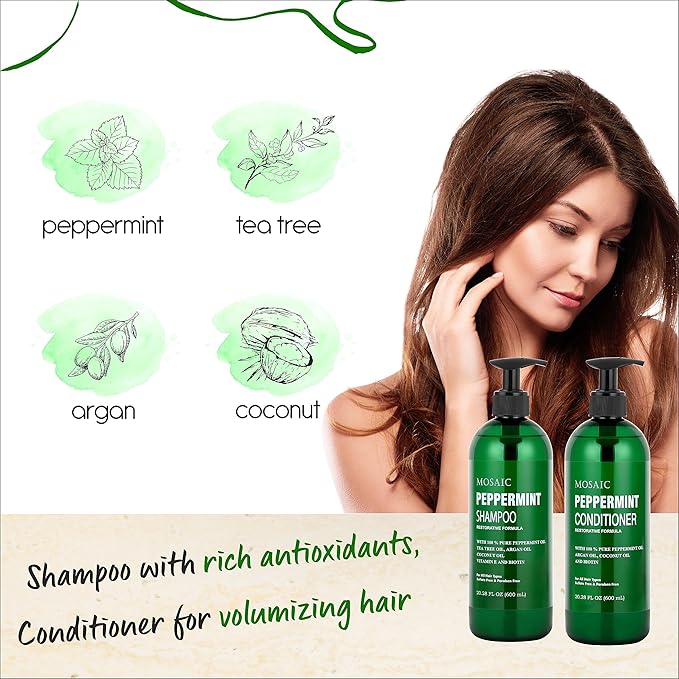 Peppermint Oil Shampoo and Conditioner Set for Hair Growth and Thickening - For Thinning Hair and Hair Loss Treatments for Women & Men, Sulfate Free, 20.2 FL Oz Each