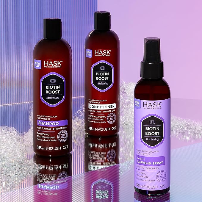 HASK Biotin Boost Thickening Shampoo + Conditioner Set | Adds Fullness, Strengthens, Volumizes, Sulfate-Free, Paraben-Free, Gluten-Free, Color Safe | 12oz each
