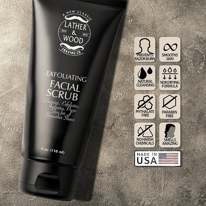 Best Face Wash for Men - Lather & Wood's Face Scrub - Luxurious Exfoliating Facial Wash for the Men. 4oz