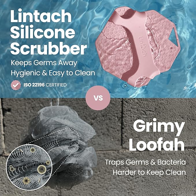 Silicone Shower Scrubber for Body – Exfoliating Loofah Alternative, Zinc & Silver-Infused, Hygienic & Gentle for Sensitive Skin, Durable & Long-Lasting Body Scrubber for Women - Rose Pink