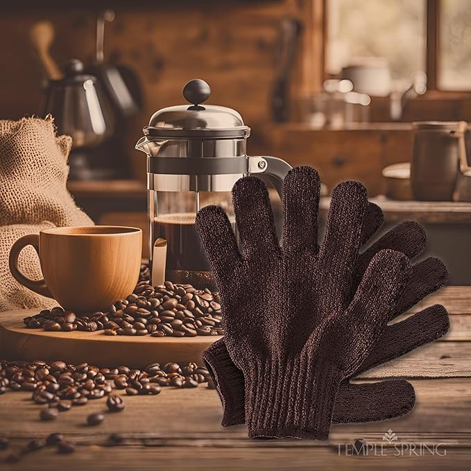 Temple Spring Exfoliating Glove, Rayon Bamboo Exfoliating Body Scrubber, Loofah Washcloth, Exfoliate Loofa Shower Scrubber, Body Exfoliator Scrub, Shower Loofah Bath Sponge - Coffee XL