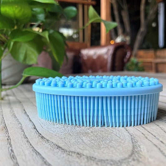 Premium Sensory Brush for Kids or Autism,Soft Silicone Body Scrubber,2 in 1 Sensory Room Occupational Therapy Sensory Brushes,Silicone Loofah,Pets Shower Brush Bath Brush Shampoo Brush(Big Oval-Blue)