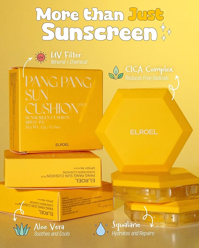 Pang Pang Sun Cushion Plus - Korean Hypoallergenic & Lightweight Sunscreen with Puff Sponge - Broad Spectrum SPF50+ PA++++ (0.53 oz)